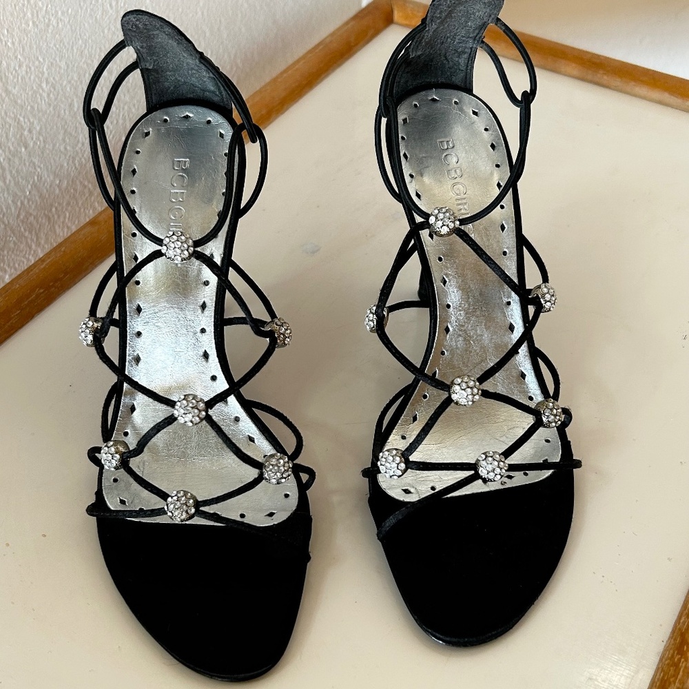 BCBGirls Black Satin Strappy Sandals *Size 6.5